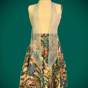 3 Pc Floral Watercolor Skirt, White Top, Vera Blue Scarf Set